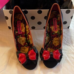 Betsey Johnson Black Heels with Red Bow